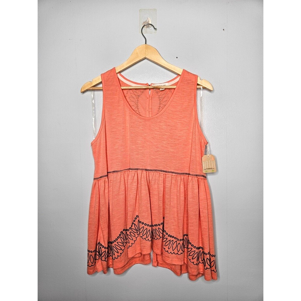 TAYLOR & SAGE Sleeveless Babydoll Top XL Orange Embroidered Button Accents Boho